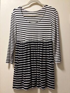 Soma Black and White Striped Long-Sleeve Babydoll Dress